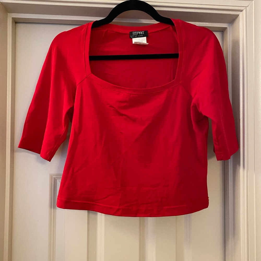 Vintage USA Esprit Women's Cropped Red Top size Large *Flawed*